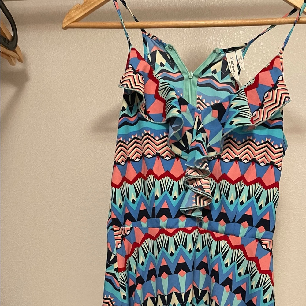Patterned Ruffle Dress - Pink Owl